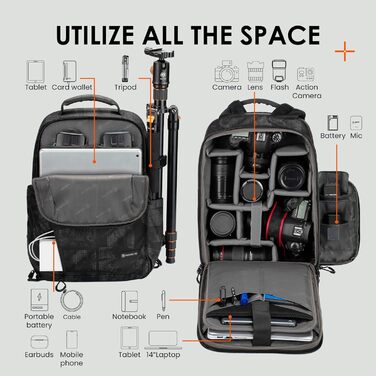 Рюкзак для фотокамери TARION: водонепроникний, з відділенням для ноутбука 14