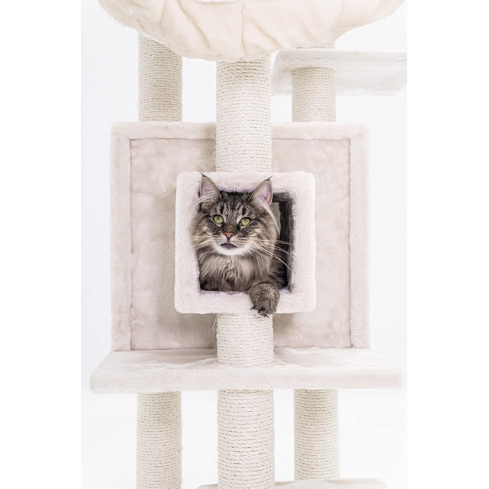 Котячий комплекс Petrebels Cleopatra, 134 см, з лежаком та котячою печерою, діаметр стовпів 9 см, бежевий/кремовий