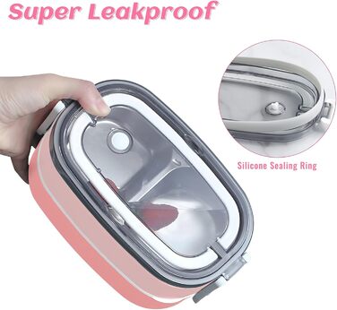 Ланчбокс дорослий з сумкою, б/дос. контейнер для їжі для дітей з 3 відсіками, вил. витікання, мікрохвл. б/дос. бенто-бокс для роботи, школи, пікніка, подорожей (рожевий)