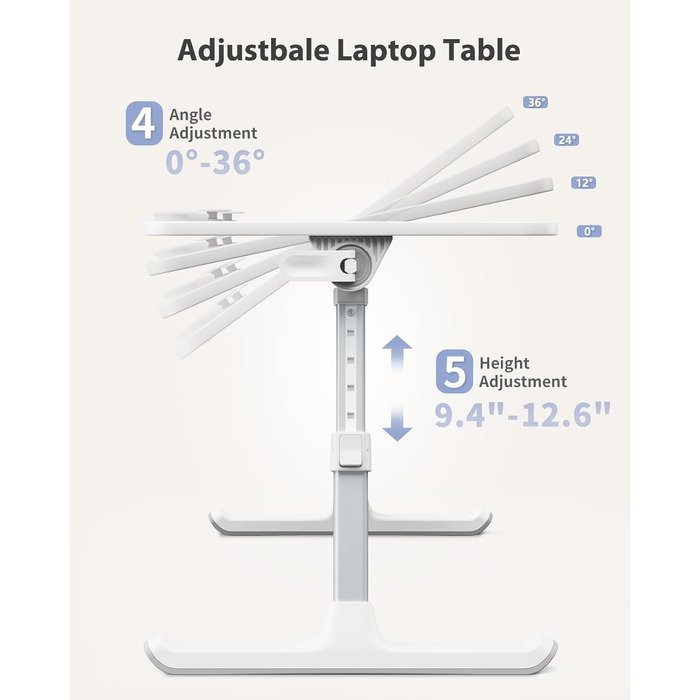 SAIJI Підставка для ноутбука на ліжко - регульована висота, складний столик для дивану/підлоги, для роботи/навчання/читання/їжі, підходить для ноутбуків до 17 дюймів (52*30 см), Рожевий
