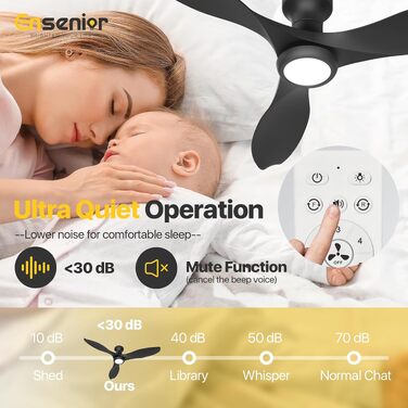 Стельовий вентилятор з освітленням Ensenior, тихий DC-мотор, 6 швидкостей, 3 режими світла, з пультом керування для спальні та вітальні (чорний, 132 см)