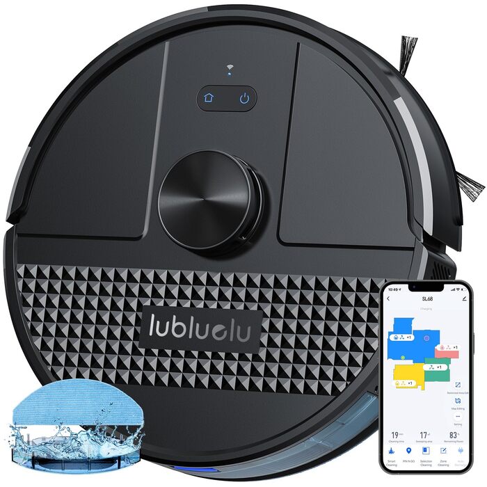 Робот-пилосос Lubluelu 3-в-1 з функцією миття, 5000Pa, лазерна навігація, 54dB, Anti-Siphon, 150 хв, керування через APP, 24 зони заборони, чорний
