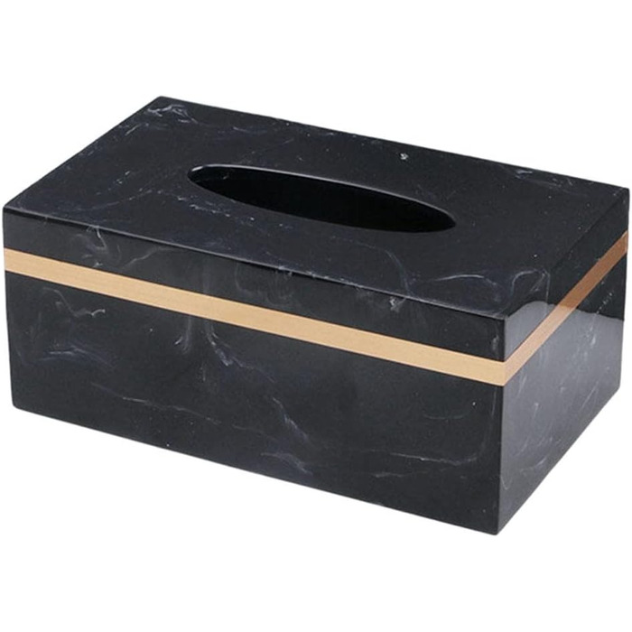 Baoblaze Rectangular Tissue Box Cover Holder Marble Pattern Cosmetic Tissue Storage Holder Decoration Paper Stand Napkin Box Paper Towel Dispenser for Bedroom Kitchen Bathroom Office - Black Gold