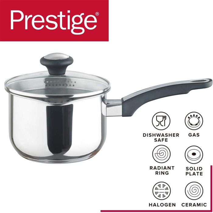 Набір каструль і сковорідок Prestige 70106, 5 предметів, нержавіюча сталь, 14/16/18 см каструлі, 20/24 см сковорідки, чорний/сріблястий