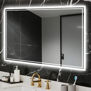 LED дзеркало для ванної кімнати з підсвічуванням 60 x 80 см – антизапар, 3 кольори, регулювання яскравості, подвійний сенсорний вимикач, функція збереження налаштувань при відключенні електроенергії, монтаж горизонтально/вертикально, квадратна форма.