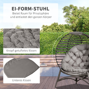 Крісло-мішок Outsunny Papasan, садове крісло, 2 кошика, подушка овальної форми, розкладне крісло для відпочинку, балкон, тераса, пісочно-коричневий колір, сталь, 118x75x139 см | Aosom