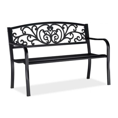 Relaxdays Metal Garden Bench with Ornamentation