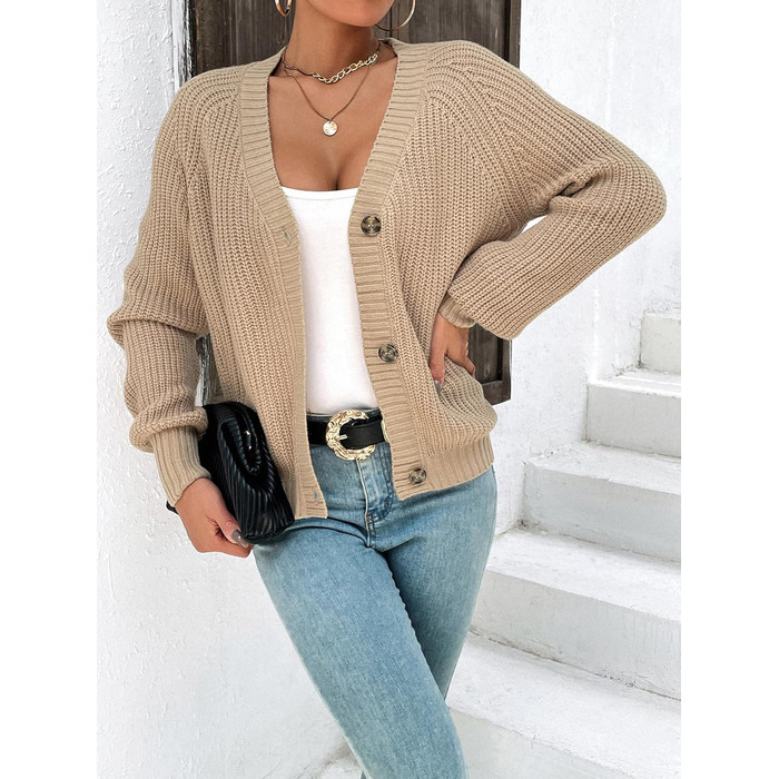Жакет жіночий короткий в'язаний кардиган Hotouch з V-подібним вирізом та відкритим передом (XL, Хакі)