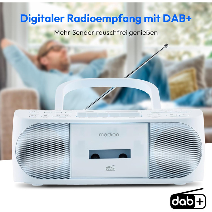 MEDION DRX-1 Plus Бумбокс: DAB+, Bluetooth, CD, MP3, касети, AUX, Stereo Sound System, зелений/блакитний