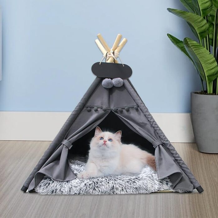 Зручне собаче намет Tipi з плюшевим матрацом, 50x50x60 см, темно-сірий