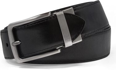 Чоловічий шкіряний ремінь Steve Madden - чорний/коричневий (сріблястий) - 34, Cognac/Schwarz (з пером)