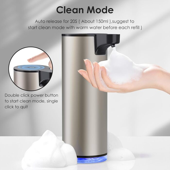 Automatic Soap Dispenser Stainless Steel Foam Soap Dispenser Electric - LAOPAO Soap Dispenser Set IPX5 Waterproof USB-C Charging with Sensor Infrared Motion Sensor for Kitchen & Bathroom Silver Black