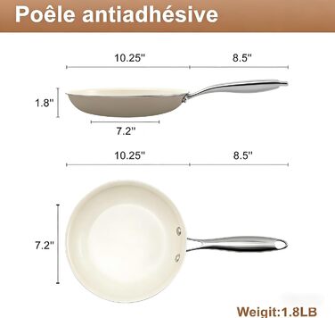 Пательня керамічна 24 см з антипригарним покриттям, індукційна, для духовки та посудомийної машини, алюмінієва з ручкою з нержавіючої сталі, без PFAS, PFOA та PTFE