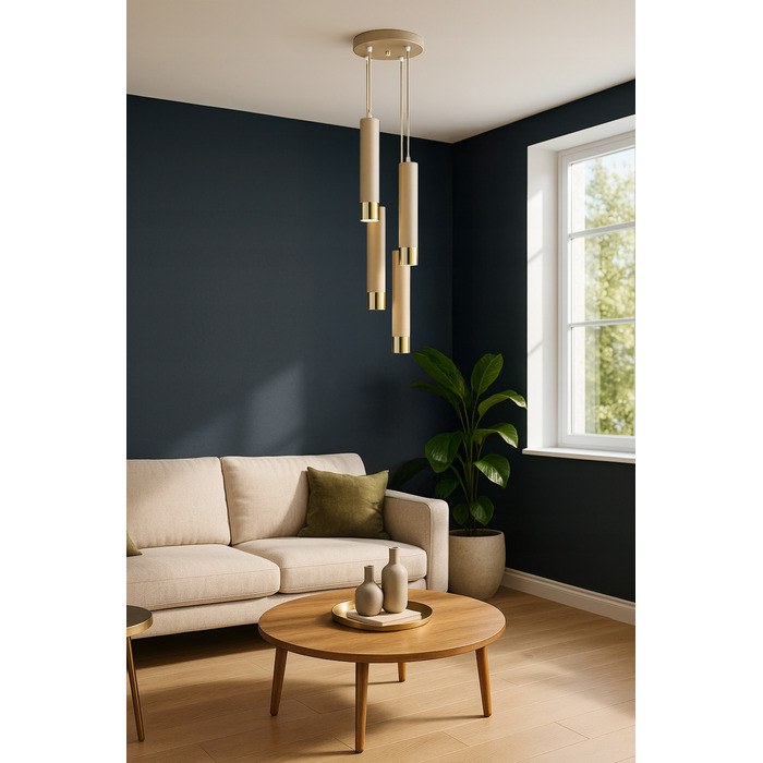 Стельова підвісна люстра-циліндр Kaszmir, бежевий екру, LED — для кухні, вітальні або над стільницею