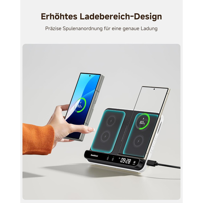 Бездротова зарядка SwanScout 30W для Samsung Galaxy Z Fold 7/S25 Ultra/S25, iPhone 17/16, Galaxy Watch 8/7/6 – швидка зарядка