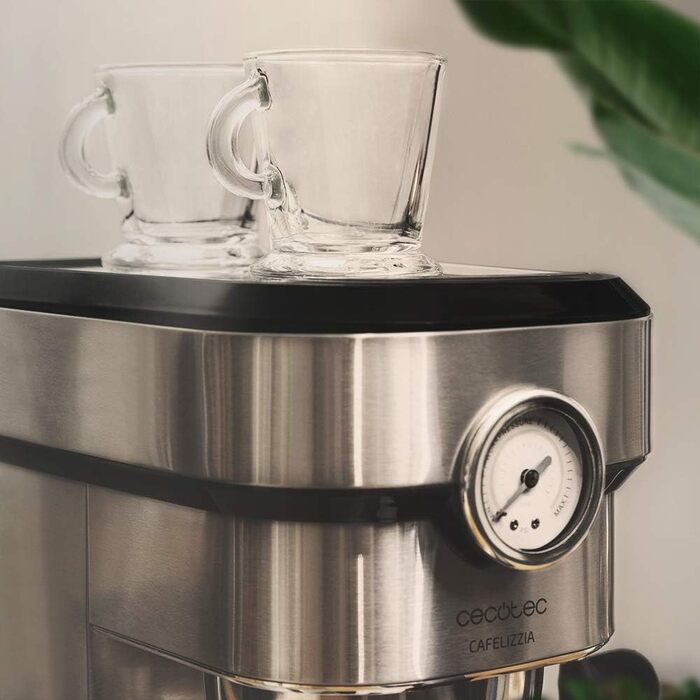 Cecotec Espressomaschine Espresso and Cappuccino Cafelizzia 790 Steel Pro. 1350W, Pressure Gauge, Thermoblock System, 20 Bar Pressure, Automatic Mode for 1-2 coffees, Swivel Steam Wand, 1.2L, Stainless Steel