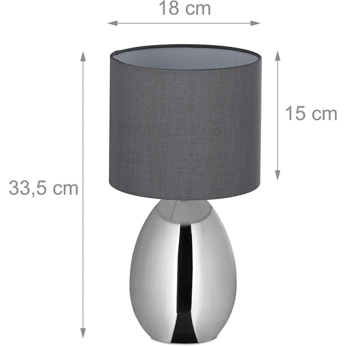 Настільна лампа Relaxdays Touch dibar з регулюванням яскравості, E14, 33,5 x 18 см, срібна