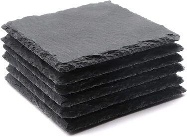 24 Round Slate Coasters, VIBRATITE 10.2 cm, Black Slate Coasters with Scratch-Resistant Bottom for Drinks, Bar, Kitchen, Home Decor (6 Piece Square)