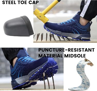 Чоловічі та жіночі робочі черевики Furuian з металевим носком. Легкі, спортивні, дихаючі, захисні черевики-кросівки (37 EU, блакитні)