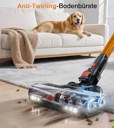 Бездротовий акумуляторний пилосос CHEBIO 580W з LED-дисплеєм, антизаплутувальною насадкою та потужністю 48000Pa. Підходить для прибирання підлоги, килима та шерсті тварин.