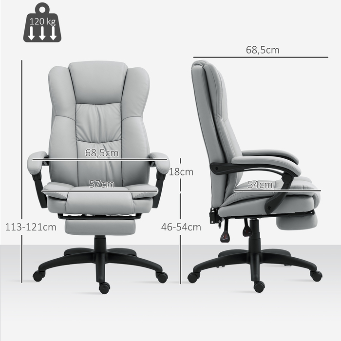 Vinsetto Adjustable Swivel Chair with Footrest, Headrest, Massage Function, Faux Leather, 68.5x68.5x113-121cm