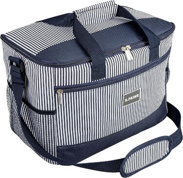 Термосумка B.PRIME 20L Classic Navy-Blue Striped - Ідеальна для пікніка, подорожей та відпочинку на природі