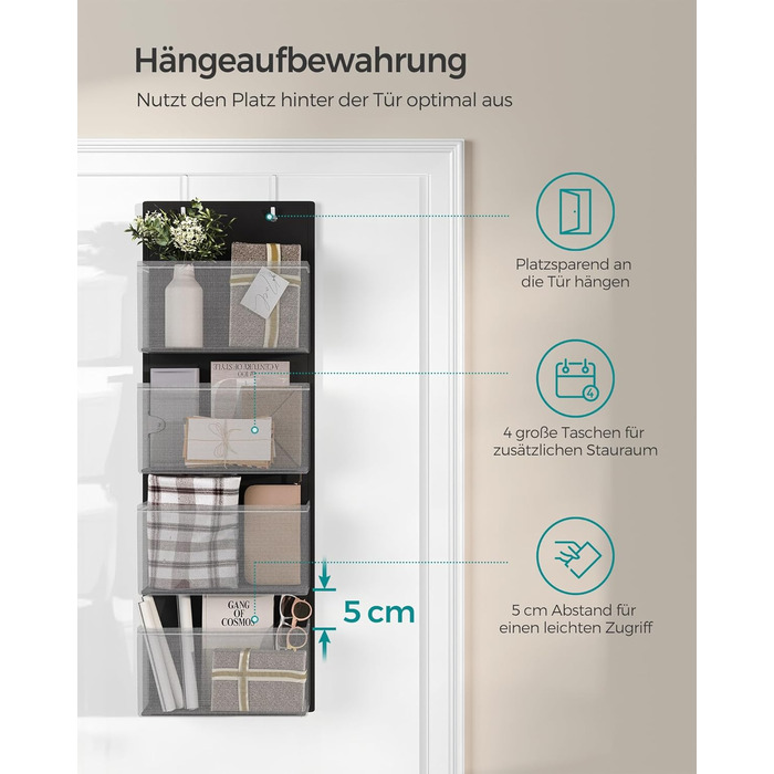 Органайзер для шафи SONGMICS з 4 кишенями, підвісна полиця, органайзер для гардеробу, підвісне зберігання, органайзер для дверей, спальня, вітальня, 2 x 33,5 x 00 см, RDH04G (2, Чорний)