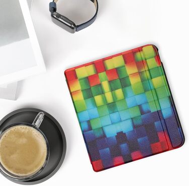 Чохол-книжка kwmobile для Kobo Libra Colour/Tolino Vision Color - яскравий чохол для eReader (кольорові кубики, зелено-блакитний)