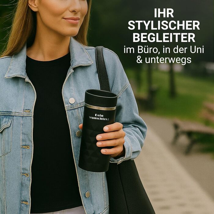 Термокружка з нержавіючої сталі Elasto, 450 мл, з індивідуальною гравіюванням, чорний Onyx (100% без витоку, термоізольована)