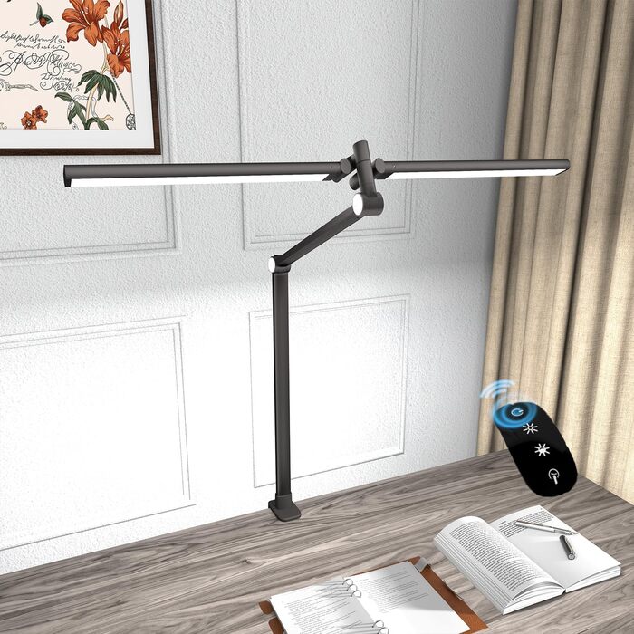 LED лампа для столу Hapfish з кріпленням, 24W, двокамерна, для монітора, широке та яскраве освітлення, 5 режимів кольору та 5 рівнів регулювання яскравості, денне світло, дитяча, з багатоосьовим кріпленням