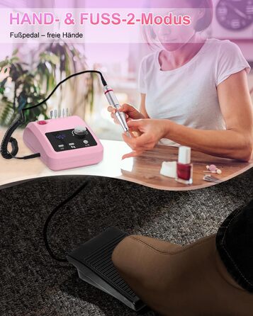 Електрична машинка для манікюру та педикюру CozyZen Professional: набір для догляду за нігтями з LCD-дисплеєм, керуванням рукою та ногою, тиха робота (рожевий)