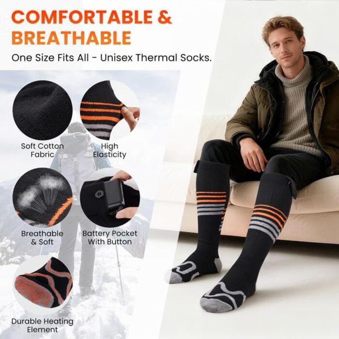Електричні гріючі шкарпетки SOPPY, унісекс, 6000mAh, для катання на лижах, піших прогулянок, активного відпочинку, чорні
