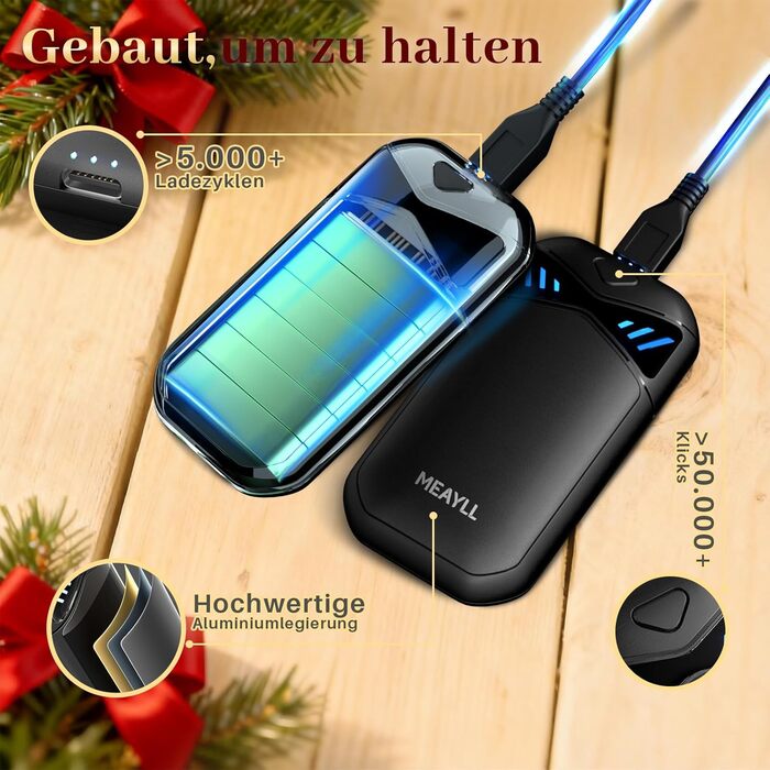 Електричні грілки для рук, 2 шт. з LED-дисплеєм та акумулятором 6000mAh, 3 режими нагріву, для активного відпочинку та зими, подарунок для жінок та чоловіків, чорний