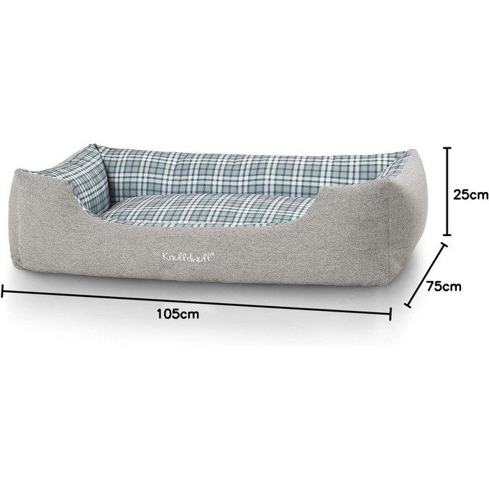 Knuffelwuff Dog Bed Dreamline from Velour XXL 120 x 85cm - Removable Cover - Easy to Clean - for Large, Medium and Small Dogs (Grey/Green, L 105 x W 75 x H 25 cm)