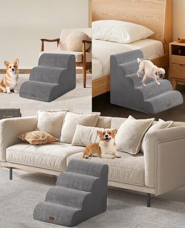 Сходинки для собак 3 сходинки, антиковзкі, сірого кольору. Підходять для маленьких собак, знімний та миючий чохол, 41 см заввишки