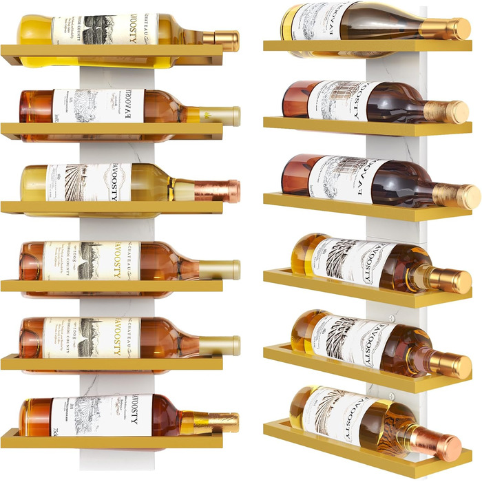 Настінна полиця для вина FAVOOOSTY з 3 рівнями, металева, для 6 пляшок, золота