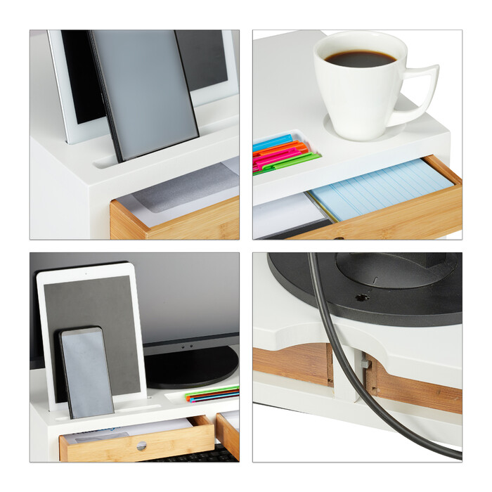 Relaxdays Monitor Stand White with Drawers