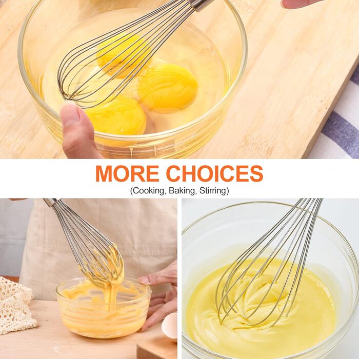 Набір вінчиків Newaner з нержавіючої сталі, 3 шт. (21 см, 26 см, 29 см) для змішування, збивання тіста, яєць, готування мусів. Якісні вінчики для кухні, їдальні, срібного кольору.