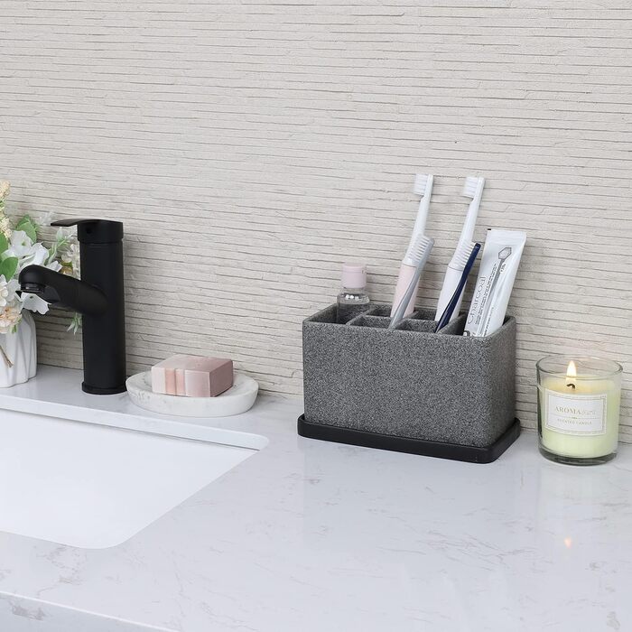 Органайзер для ванної кімнати ZCCZ: великий тримач для зубних щіток та чаша для косметики з гранітною текстурою