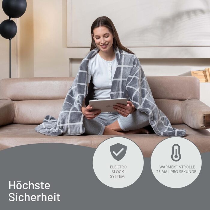 Електрична ковдра Imetec Adapto Velvet Square - 150x95 см, тепла та м'яка, 6 температур, швидкий нагрів, безпечна, пральна