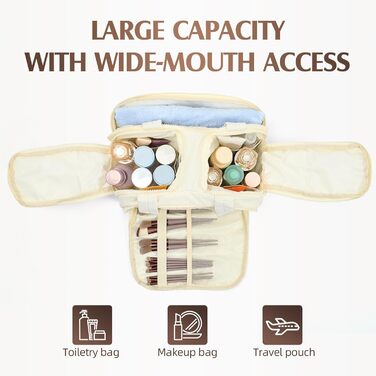 Чоловіча та жіноча дорожня косметичка Axcone, велика, широка, для подорожей, органайзер для макіяжу та косметики, ручна сумка, косметичка для ручної поклажі (Beige)