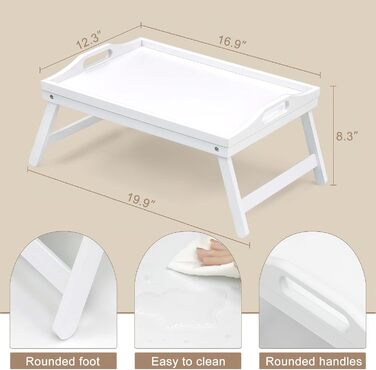 Набір з 2 столів-таць Mxbamhyc з бамбука: для сніданку, сервірування, з підставкою для телефону, білий