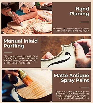 Скрипка 4/4 повного розміру, повний комплект для професійних, початківців, дорослих, підлітків та студентів, з дерев'яним корпусом та ебонітовими аксесуарами, у жорсткому кейсі