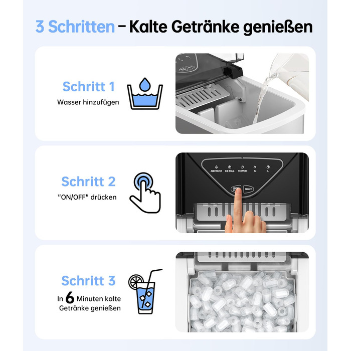 Машина для приготування льоду WIE 1.3L, 9 кубиків за 6 хвилин, тиха, самоочисна, для кухні, офісу, бару, вечірки (срібляста)