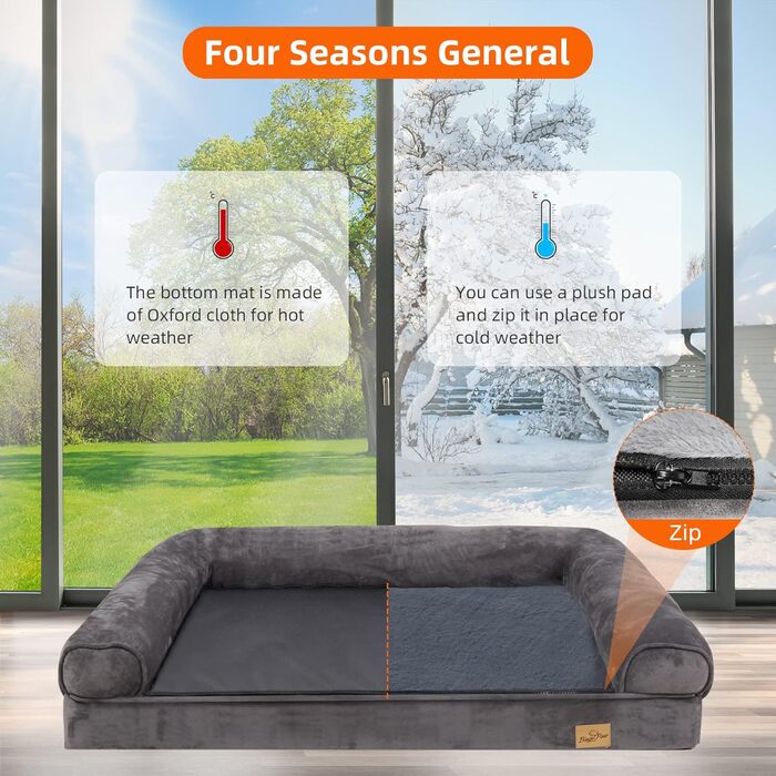 Orthopedic Dog Bed XL 100x75 cm: Dog Sofa for Large/Medium Dogs, Ergonomic Dog Beds with Rim, 2 in 1 Detachable Washable Non-Slip Dog Mattress (XXL: 120x90x20 cm)