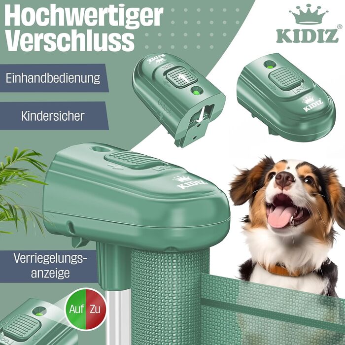 Захист для сходів KIDIZ® - розтяжний захист для дітей та домашніх тварин | Сітка-захист для сходів та дверей | З кріпленням до підлоги та аксесуарами для монтажу (0-180 см, Зелений)