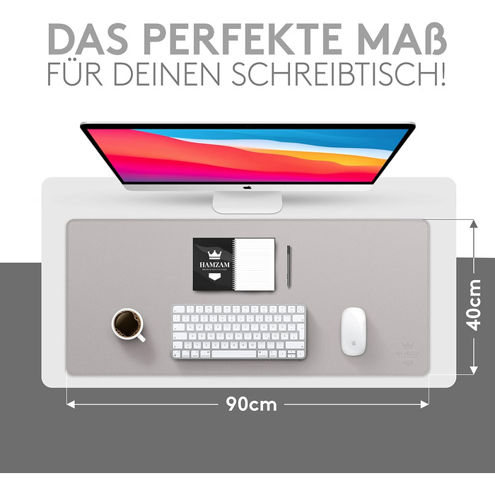 Підкладка під клавіатуру та мишу HAMZAM PU Leder 90x40 см - преміум якість, сірий колір