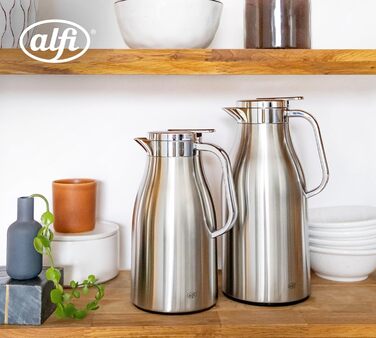 Термос Alfi SKYLINE 1.0л з нержавіючої сталі з гігієнічним скляним вкладишем, кришкою з поворотним механізмом та зручною кнопкою, ергономічною ручкою, для кави та чаю