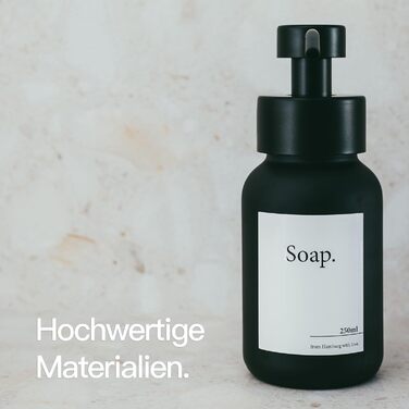 Designfabrik Hamburg | Glass Soap Dispenser Bathroom | Stainless Steel Pump Dispenser for Liquid Soap | Dish Soap Dispenser Kitchen Modern | 250ml | Black/Black
