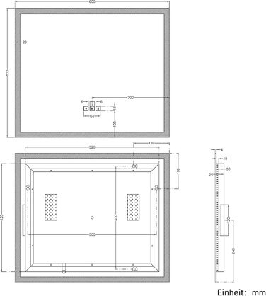 Дзеркало для ванної кімнати SONNI з LED-підсвічуванням, 100 x 60 см, антизапарник, IP44, сенсорне керування, 3 кольори світла, білий